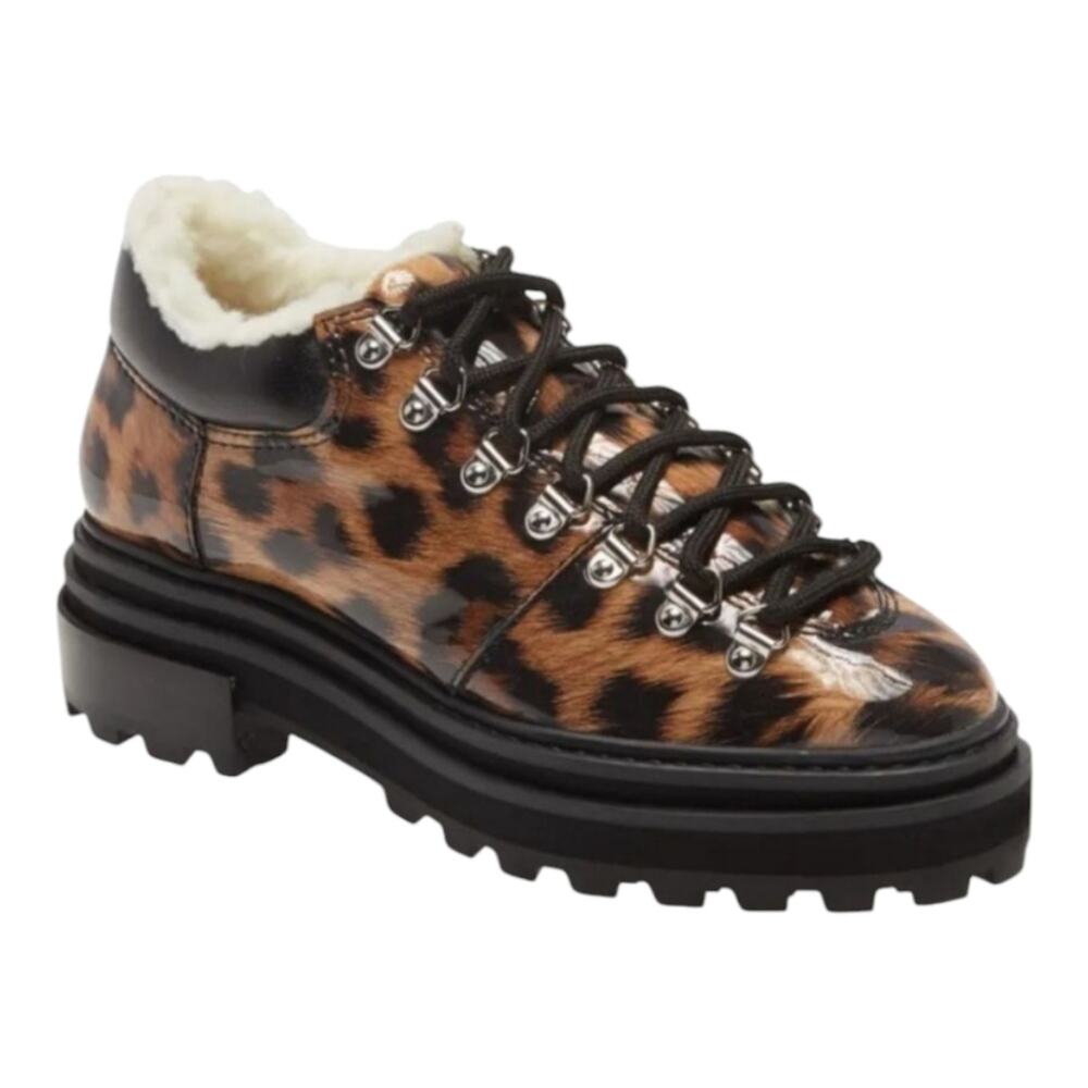 Schutz Lucille Lug Sole Leopard Print Faux Shearling Lined Ankle BootSize 7.5‎ B
